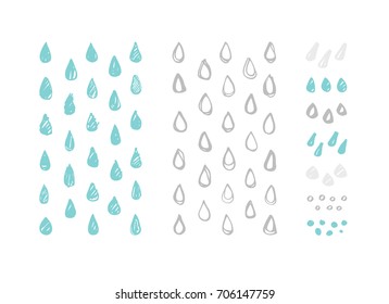 Set of hand drawn vector raindrops. Artistic design elements isolated on a white background