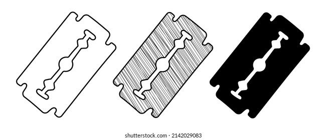 Set Of Hand Drawn Vector Razor Blade In A Doodle Cartoon Style