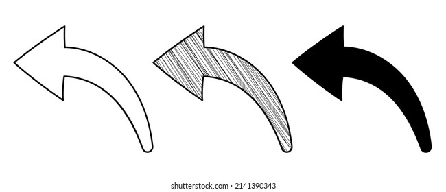 Set of hand drawn vector Reply Arrow in a doodle cartoon style