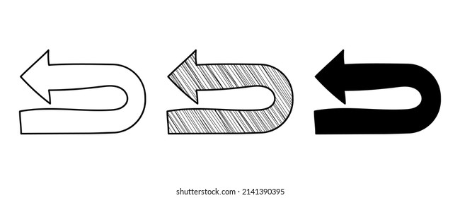 Set of hand drawn vector Return arrow in doodle cartoon style
