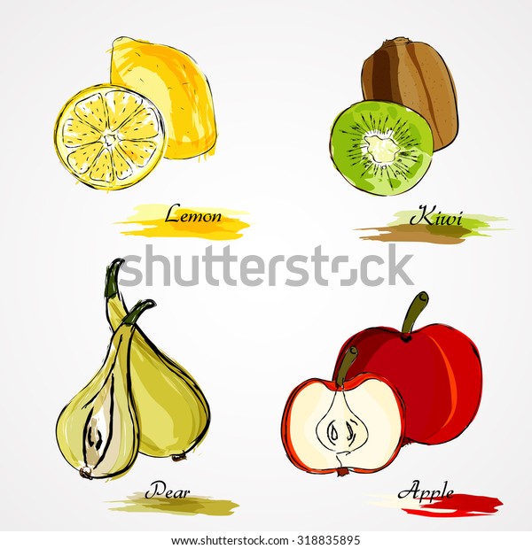 Set Hand Drawn Vector Ripe Whole Stock Vector (Royalty Free) 318835895 ...