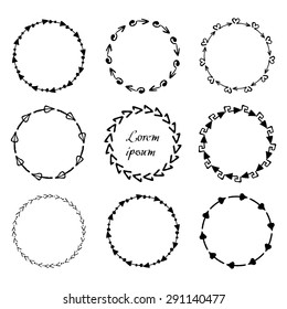 Set of hand drawn vector round frames. Ink vignettes.