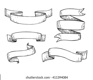 Set Hand Drawn Vector Scrolled Ribbons Stock Vector (Royalty Free ...