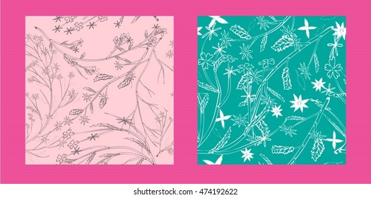 Set hand drawn vector seamless background flower