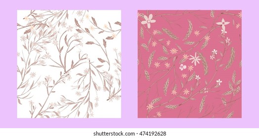 Set hand drawn vector seamless background flower