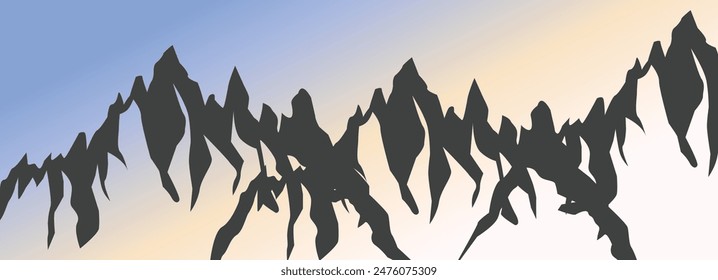 Set of hand drawn vector silhouettes of mountains. Rocky range landscape shape. Hiking mountains peaks, hills and cliffs. Isolated contour vector set. Vintage. Monochrome