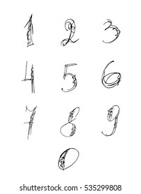 Set of hand drawn vector sketch stylized numbers. Isolated on white background.