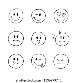 Set of hand drawn vector smiles on the white background