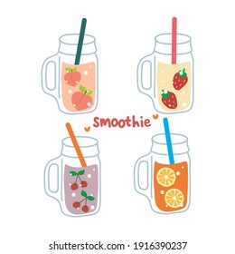 Set of hand drawn vector smoothie drink with fruit flavor. illustration for sticker, label, tag, gift wrapping paper 