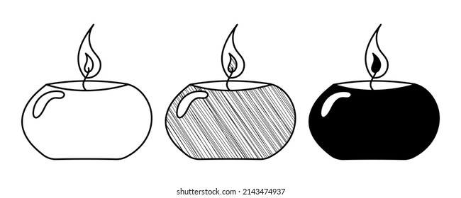 Set of hand drawn vector Spa Candle in a doodle cartoon style