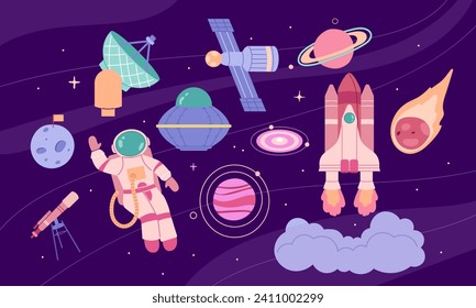 Set of hand drawn vector space elements