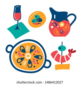 set of hand drawn vector spanish food and tapas