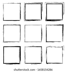 Set Of Hand Drawn Vector Square Black Frame, Border - Grunge Style Illustration, Template, Basis Design Elements