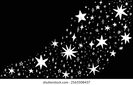 Set of hand drawn vector stars and sparkles, doodle style
