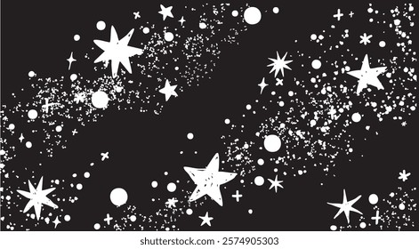 Set of hand drawn vector stars and sparkles, doodle style
