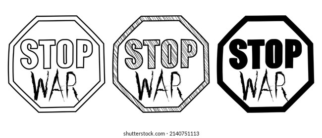 Set of hand drawn vector stop war signs in doodle cartoon style