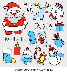 Set of hand drawn vector symbols. Perfect for patches, badges, pins or stickers. Winter illustration.