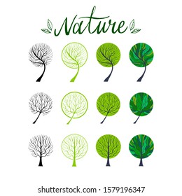 Set of Hand Drawn Vector Trees. Eco and Healthy lifestyle Concept. Nature Illustration. EPS 8