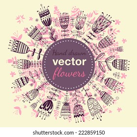 The set of hand drawn vector tulips and floral elements for your design.