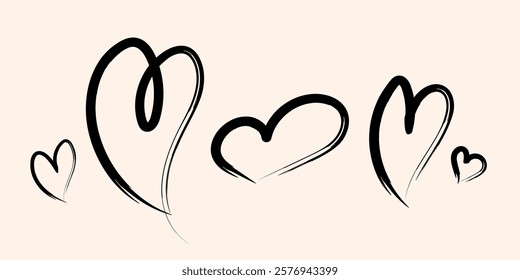 Set of hand drawn vector unique doodle abstract hearts. Painted design elements. Valentine’s Day. Love, emotions, happiness, joy, fun, feelings. For textiles, gift wrap, packaging, banner, blog, card