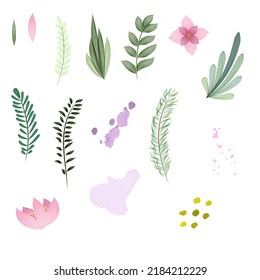 Set of hand drawn vector watercolor flowers and leaves. Design element for wedding, greeting card. Perfect floral elements for save the date card. Artistic decoration for your design