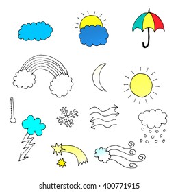 Set of hand drawn vector weather icons.