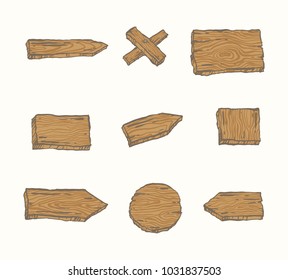 Set of hand drawn vector wooden signs