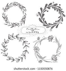 Set of hand drawn vector wreaths, part of collection