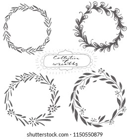 Set of hand drawn vector wreaths, part of collection