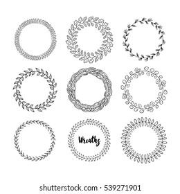 Set of hand drawn vector wreaths for your website or print media.