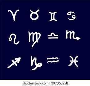 Set of hand drawn vector zodiac signs.