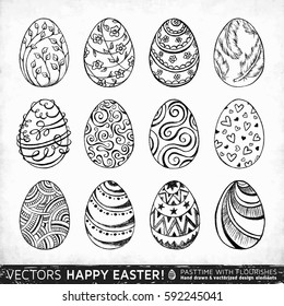 Set of hand drawn and vectorized easter eggs. Vintage design elements for decoration.