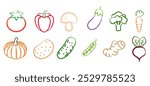 Set of hand drawn vegetable icons. Sketch style illustrations of fresh vegetable