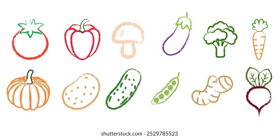 Conjunto de iconos vegetales dibujados a mano. Ilustraciones de estilo de boceto de vegetales frescos