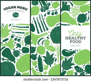 Set of hand drawn vegetables design templates. Monochrome graphic. Vegetables background. Linocut style. Healthy food. Vector cartoon illustration