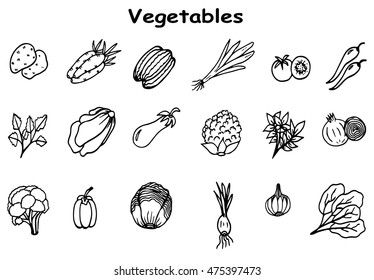 Set of hand drawn vegetables doodles