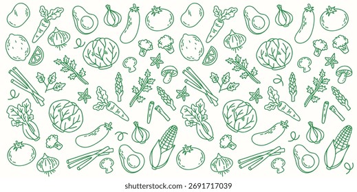 Conjunto de ilustración de patrón de elemento de verduras dibujadas a mano
