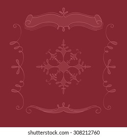 set of hand drawn vignettes - pink color vignettes on the red wine color background