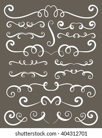 Set of hand drawn vignettes in retro style. Elegant vintage calligraphic borders and dividers for greeting card, retro party, wedding invitation. Vector illustration. 