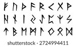Set of hand drawn viking runes Ancient scandinavian futhark germanic celtic alphabet clipart in doodle style Single element for print, web, design, decor