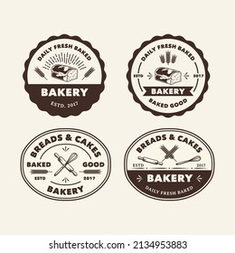 Set Hand Drawn Vintage Bakery Shop Logo Label