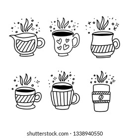 Set of hand drawn vintage coffee doodle icons.