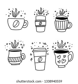 Set of hand drawn vintage coffee doodle icons.