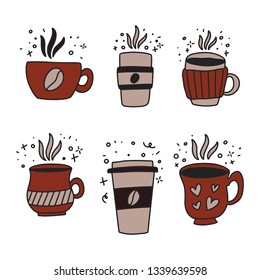Set of hand drawn vintage coffee doodle icons.