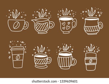 Set of hand drawn vintage coffee doodle icons.