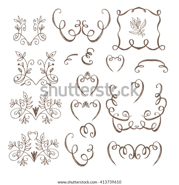 Set of hand\
drawn  vintage decorations elements.Unique romantic design element\
for wedding cards, in\
invitations.