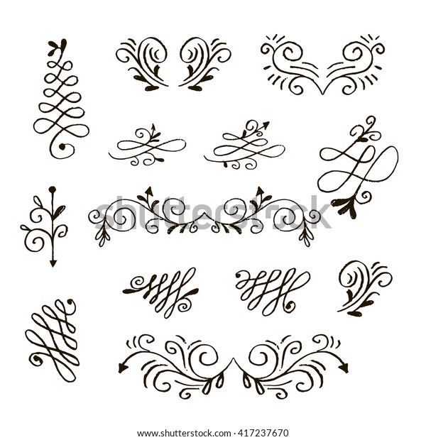 Set of hand
drawn  vintage decorations elements.Unique romantic design element
for wedding cards, in
invitations.
