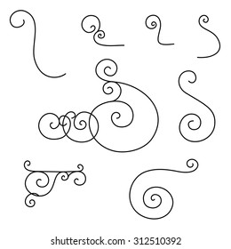 Set of Hand Drawn Vintage Design Ornamental Spiral Elements. Vignettes. Vector illustration. Calligraphic combinations retro design for Invitations, Posters, Badges, Logotypes and other design.