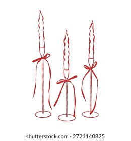 Conjunto de elegantes velas vintage dibujadas a mano con arcos de contorno en color rojo. Ilustración vectorial en estilo parisino de boceto retro. Ilustración vectorial