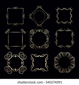 Set of hand drawn vintage frame for text decoration in vector in gold. Luxury elite frame